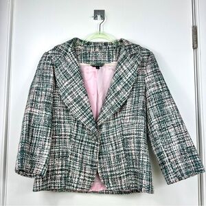 VTG Bouclé Tweed Crop Blazer Light Academia Old Money Preppy Revival Size L